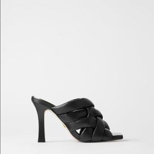 Zara Quilted Braided Leather Heels Mules Black 37/6.5 Bottega Veneta look alike